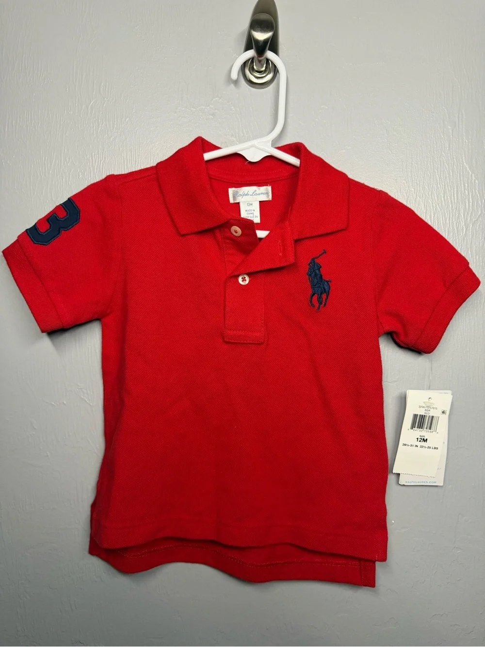 Ralph Lauren Boys Red Polo with Navy Embroidered Pony